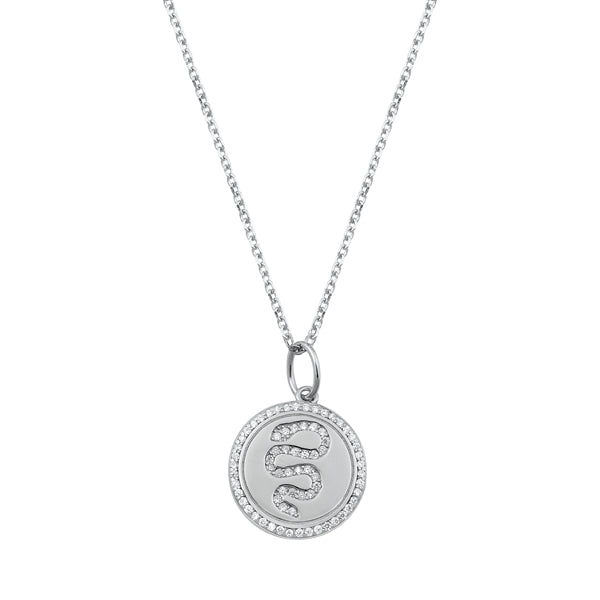 Sterling Silver Rhodium Plated Clear CZ Snake Necklace