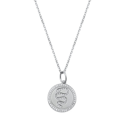 Sterling Silver Rhodium Plated Clear CZ Snake Necklace