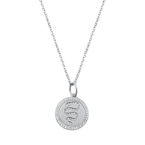 Sterling Silver Rhodium Plated Clear CZ Snake Necklace