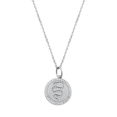Sterling Silver Rhodium Plated Clear CZ Snake Necklace