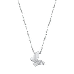Sterling Silver Rhodium Plated Butterfly Clear CZ Necklace