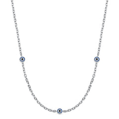 Sterling Silver Rhodium Plated Evil Eye Necklace
