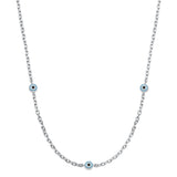 Sterling Silver Rhodium Plated Round Evil Eye Necklace-3mm