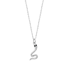Sterling Silver Rhodium Plated Snake Black And Clear CZ Necklace