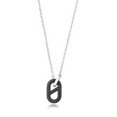 Sterling Silver Rhodium Plated Pave Paperclip Black CZ Necklace