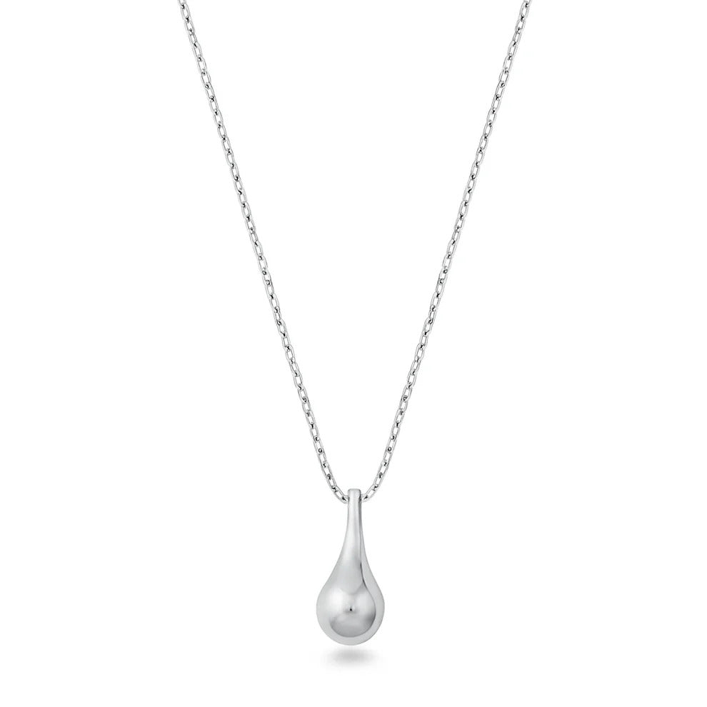 Sterling Silver Rhodium Plated Teardrop Necklace