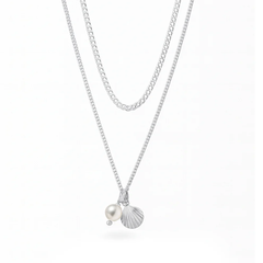 Sterling Silver Polished Seashell And Pearl Necklace
