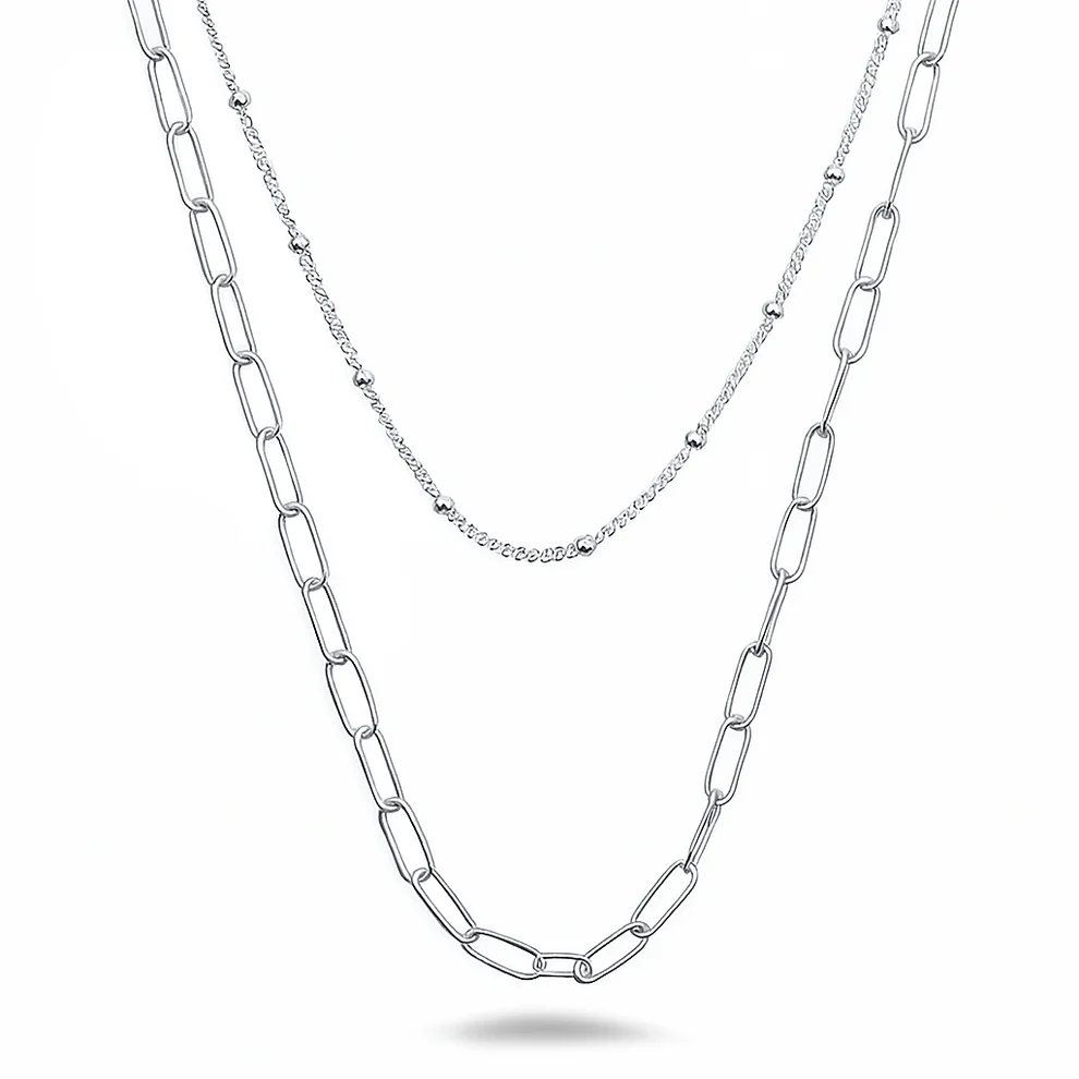 Sterling Silver Polished Double Chain Necklace