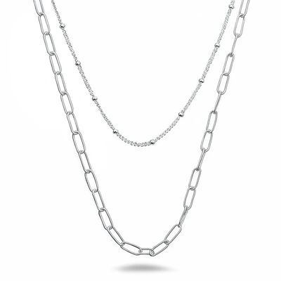 Sterling Silver Polished Double Chain Necklace