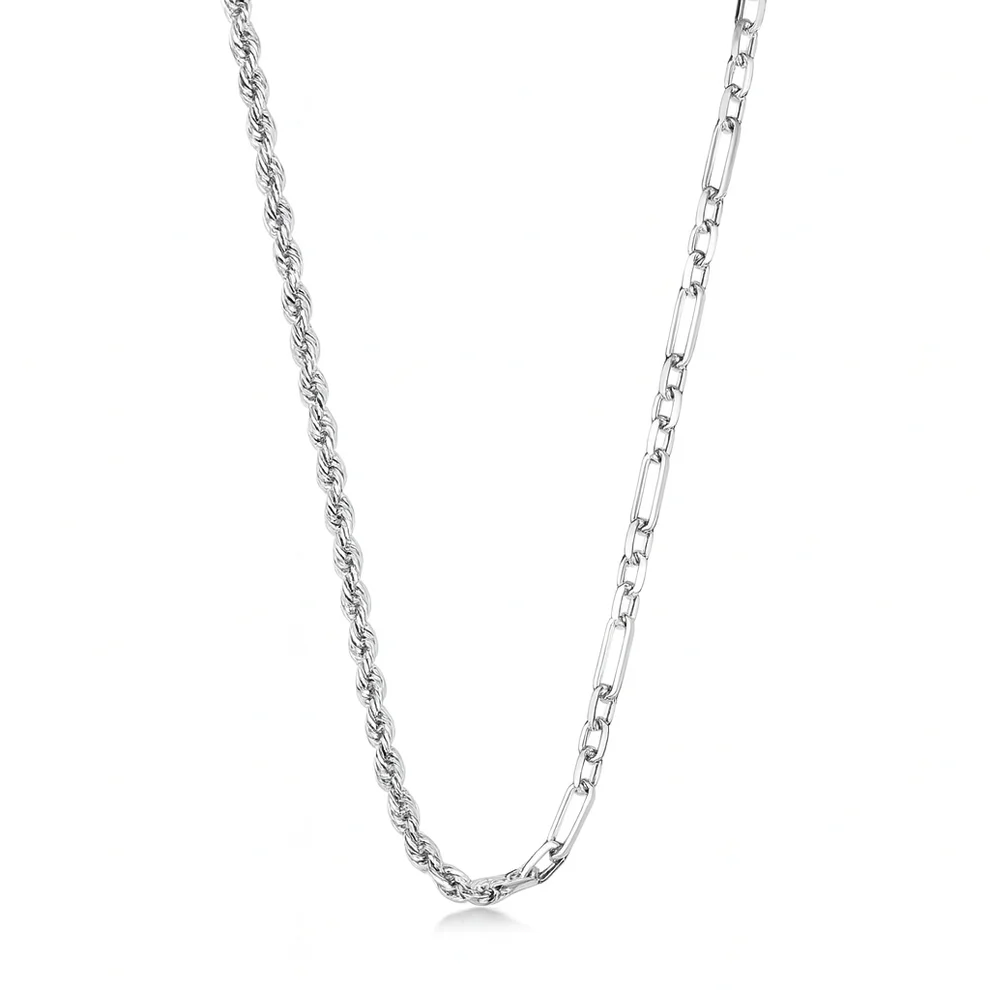 Sterling Silver Polished Rope And Paperclip Necklace
