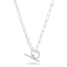 Load image into Gallery viewer, Sterling Silver Polished Heart Link And Paperclip Necklace