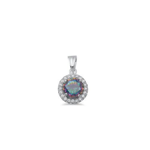 Sterling Silver Rhodium Plated Rainbow Topaz And Clear CZ Pendant