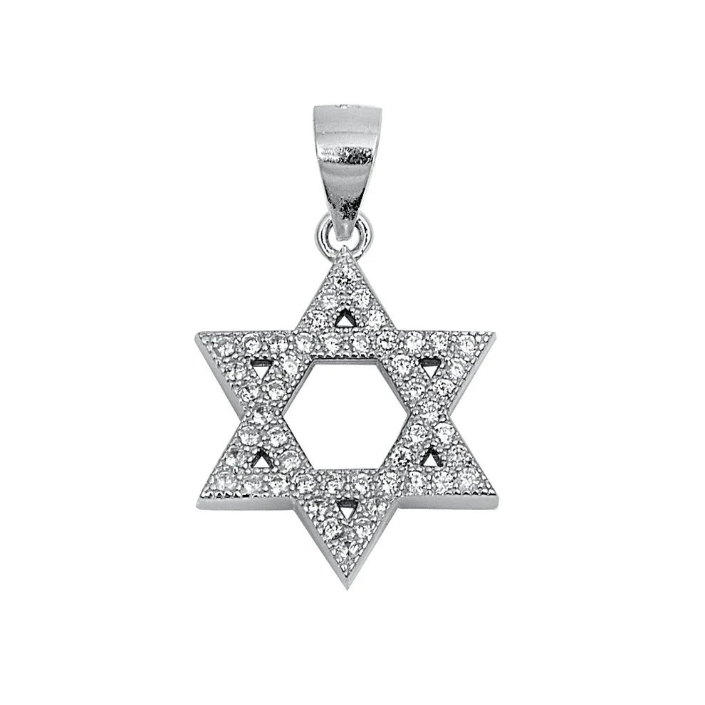 Sterling Silver Rhodium Plated Clear CZ Star Of David Pendant