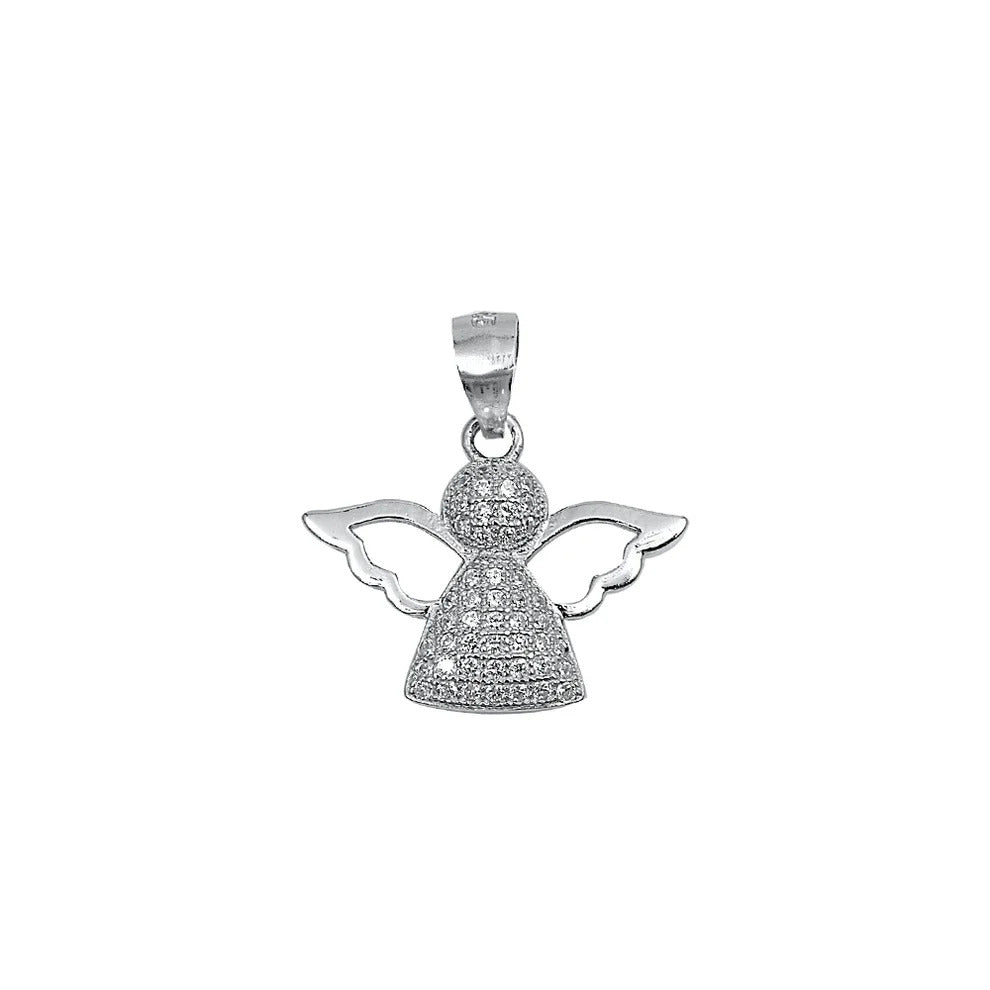 Sterling Silver Rhodium Plated Angel Clear CZ Pendant