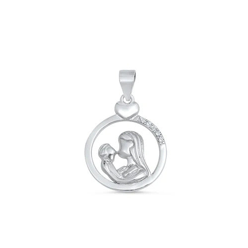 Sterling Silver Rhodium Plated Jesus And Mary Clear CZ Pendant
