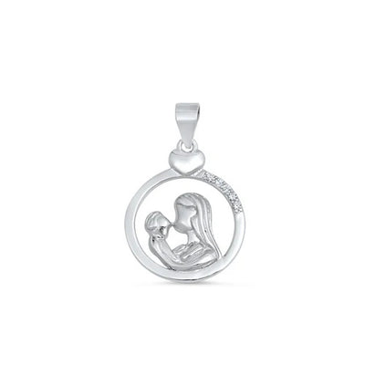 Sterling Silver Rhodium Plated Jesus And Mary Clear CZ Pendant