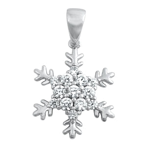 Sterling Silver Rhodium Plated Snowflake Clear CZ Pendant