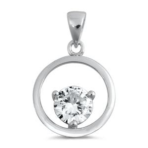 Sterling Silver Rhodium Plated Round Clear CZ Pendant