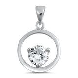 Sterling Silver Rhodium Plated Round Clear CZ Pendant
