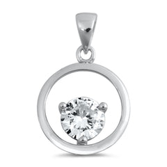 Sterling Silver Rhodium Plated Round Clear CZ Pendant