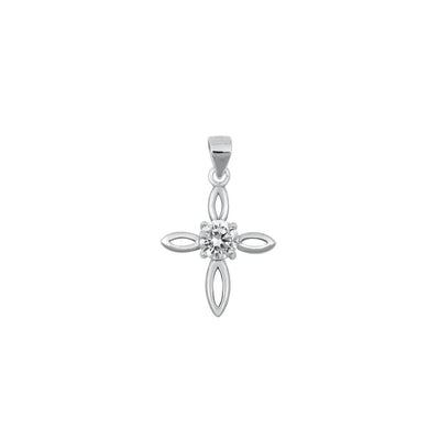 Sterling Silver Rhodium Plated Clear CZ 18mm Cross Pendant