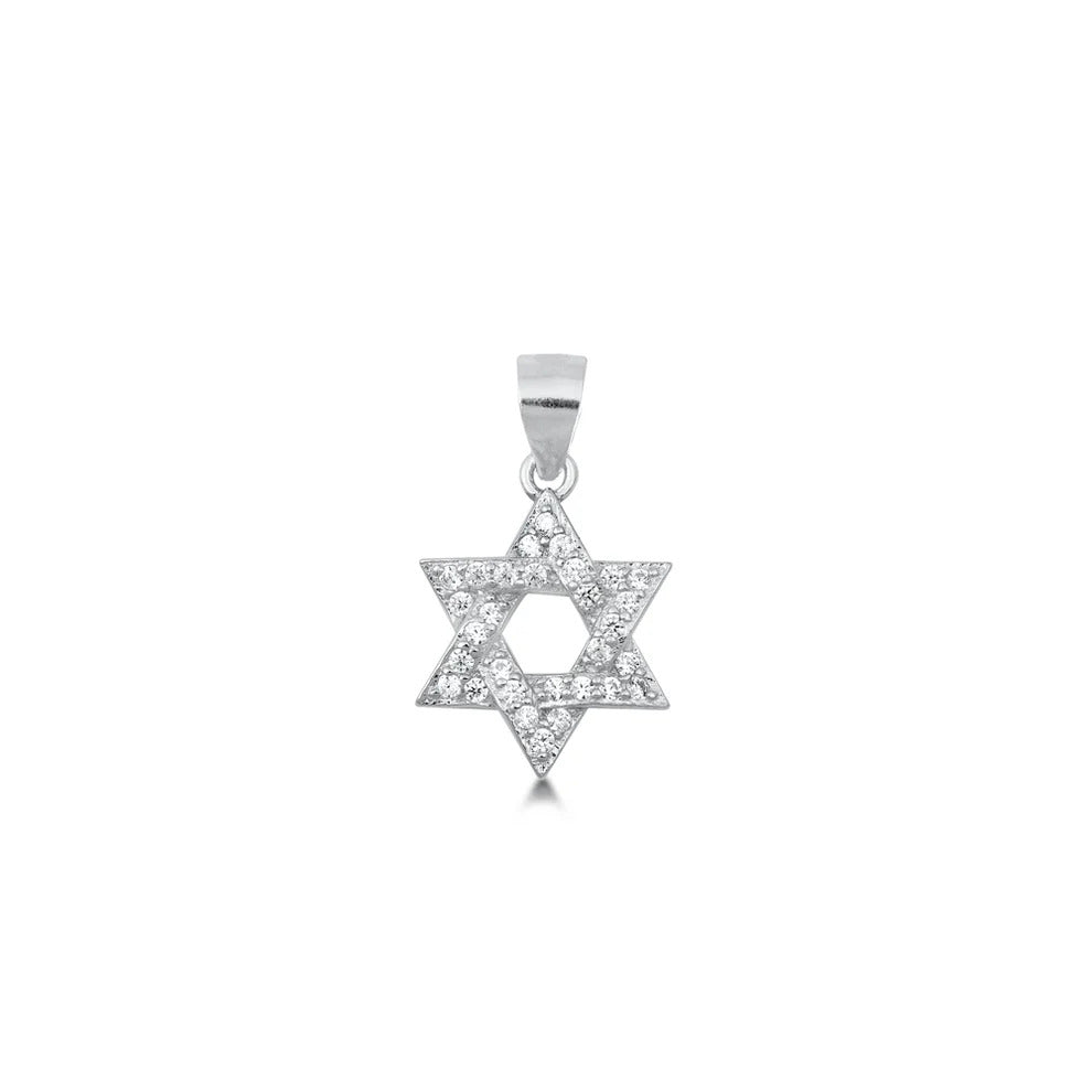 Sterling Silver Rhodium Plated Star Of David Clear CZ Pendant