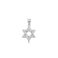 Sterling Silver Rhodium Plated Star Of David Clear CZ Pendant