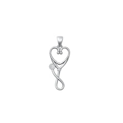 Sterling Silver Rhodium Plated 23mm Heart Stethoscope Clear CZ Pendant