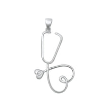 Load image into Gallery viewer, Sterling Silver Rhodium Plated Clear CZ Heart Stethoscope Pendant