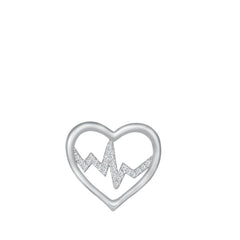 Sterling Silver Rhodium Plated Heart Lifeline Clear CZ Pendant