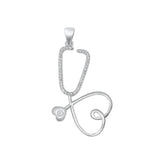 Sterling Silver Rhodium Plated Heart Stethoscope Clear CZ Pendant