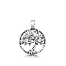 Load image into Gallery viewer, Sterling Silver Rhodium Plated Tree Of Life Clear CZ Pendant