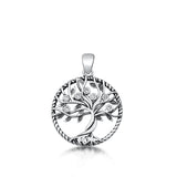 Sterling Silver Rhodium Plated Tree Of Life Clear CZ Pendant