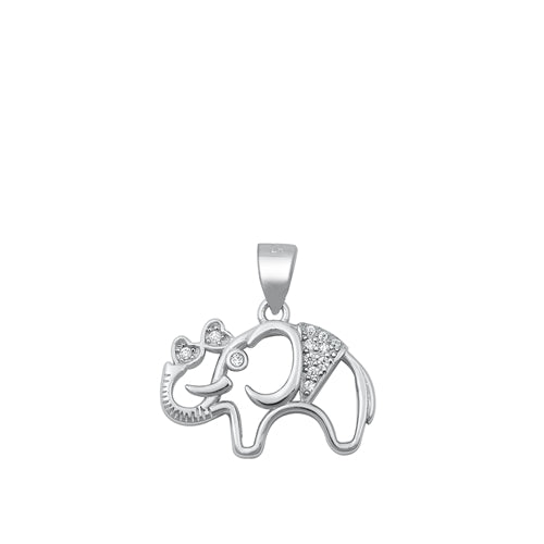 Sterling Silver Rhodium Plated Elephant Clear CZ Pendant