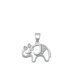 Sterling Silver Rhodium Plated Elephant Clear CZ Pendant