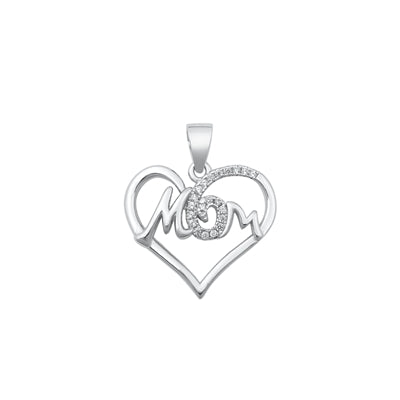 Sterling Silver Rhodium Plated Clear CZ Mom Pendant