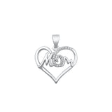 Sterling Silver Rhodium Plated Clear CZ Mom Pendant