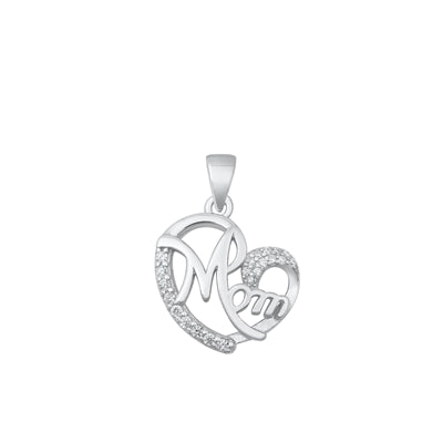 Sterling Silver Rhodium Plated Mom Clear CZ Pendant