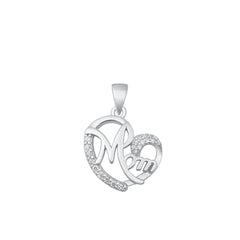 Sterling Silver Rhodium Plated Mom Clear CZ Pendant