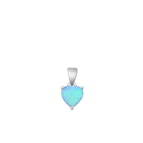Sterling Silver Rhodium Plated Heart Light Blue Lab Opal Solitaire Pendant