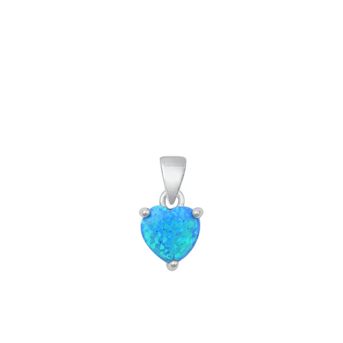 Sterling Silver Rhodium Plated Blue Lab Opal Heart Pendant