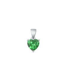 Load image into Gallery viewer, Sterling Silver Rhodium Plated Emerald CZ Solitaire Heart Pendant