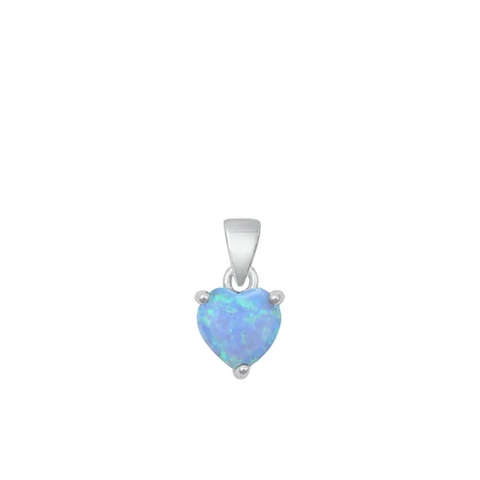 Sterling Silver Rhodium Plated Light Blue Lab Opal Heart Pendant