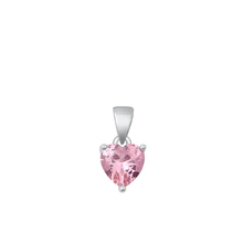Load image into Gallery viewer, Sterling Silver Rhodium Plated Pink CZ Solitaire Heart Pendant