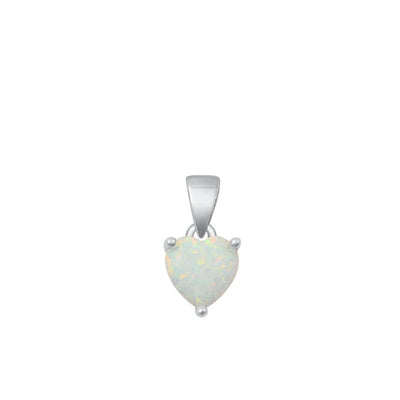Sterling Silver Rhodium Plated White Lab Opal Heart Pendant