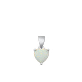 Sterling Silver Rhodium Plated White Lab Opal Heart Pendant