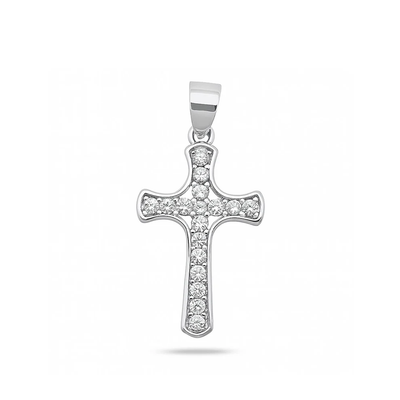 Sterling Silver Rhodium Plated 18mm Cross Clear CZ Pendant