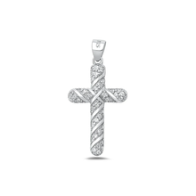 Load image into Gallery viewer, Sterling Silver Rhodium Plated 23.4mm Cross Clear CZ Pendant