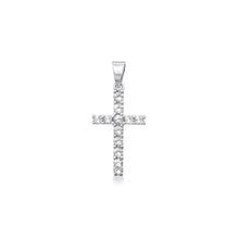 Load image into Gallery viewer, Sterling Silver Rhodium Plated 18mm Cross Clear CZ Pendant