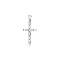 Sterling Silver Rhodium Plated 18mm Cross Clear CZ Pendant